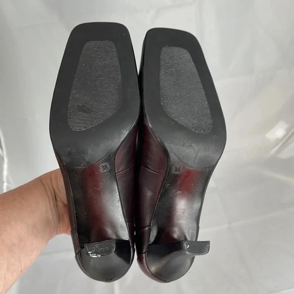 VINTAGE Y2K Spring Square Toe Pumps Wine Maroon Genuine Leather Shoes Heels 36 - Picture 8 of 13